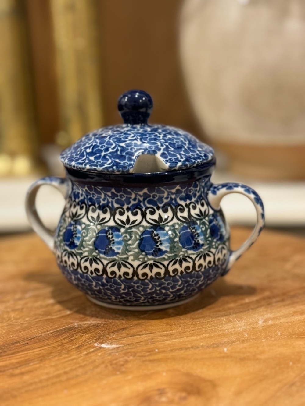 Hand Made in Poland Polish Pottery/ Sugar Bowl, 7 oz -